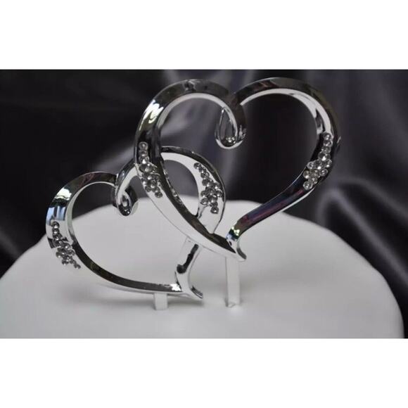 Wilton‎ Double Heart Jeweled Silver Plastic Pick for Cake Topper Decoration NEW - Picture 1 of 3